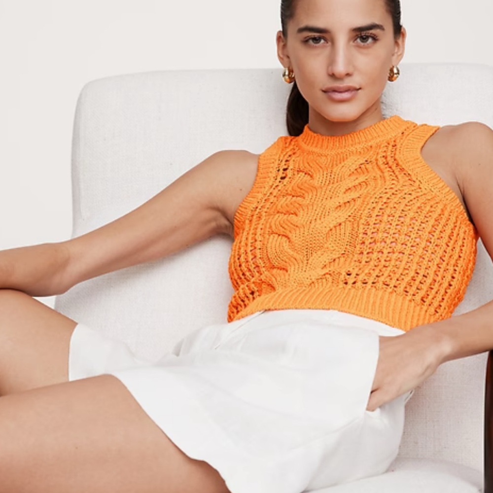 COTTON CABLE-KNIT TANK Clementine Orange Large